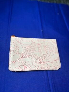 Ipsy Floral Zip Pouch - Pink on Cream